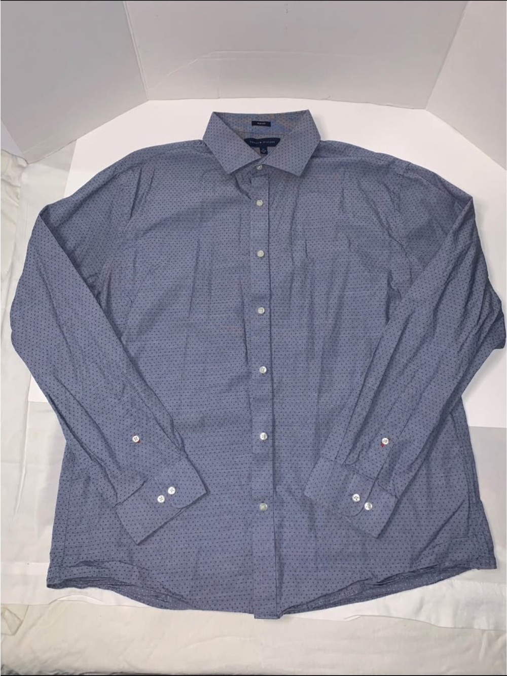 Tommy Hilfiger Men's Blue Micro-Print Button-Down Dress Shirt